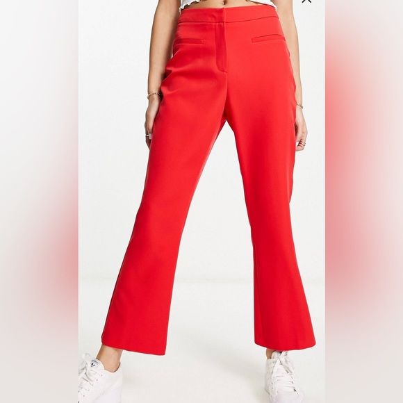 Miss Selfridge crop Kickflare pants in red. ASOS - Picture 3 of 5